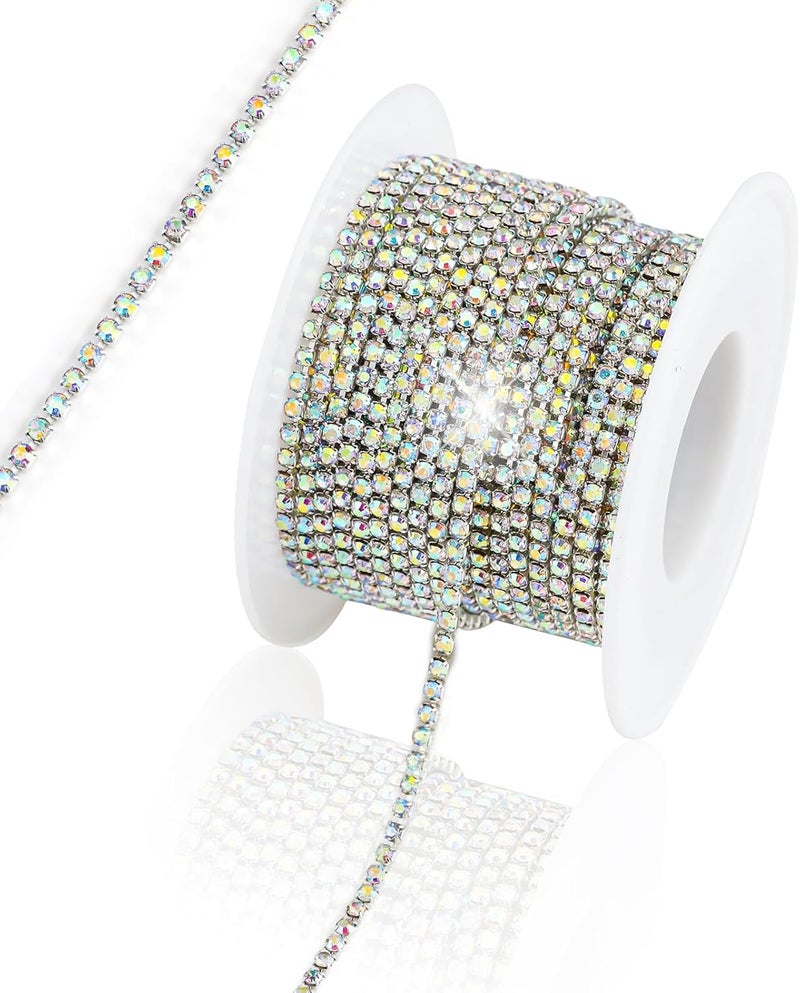 Rytenz 10 Yards 2 MM Rhinestone Chain Trim Crystal Close Chain Trim Shiny Rhinestone Chain for Sewing Crafts, DIY Decoration, Jewelry, Clothing, Shoes (AB-Silver, 2MM) - Image 1